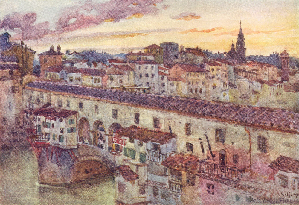 FLORENCE FIRENZE. Sunset in Summer over the Florentine rooves 1905 old print